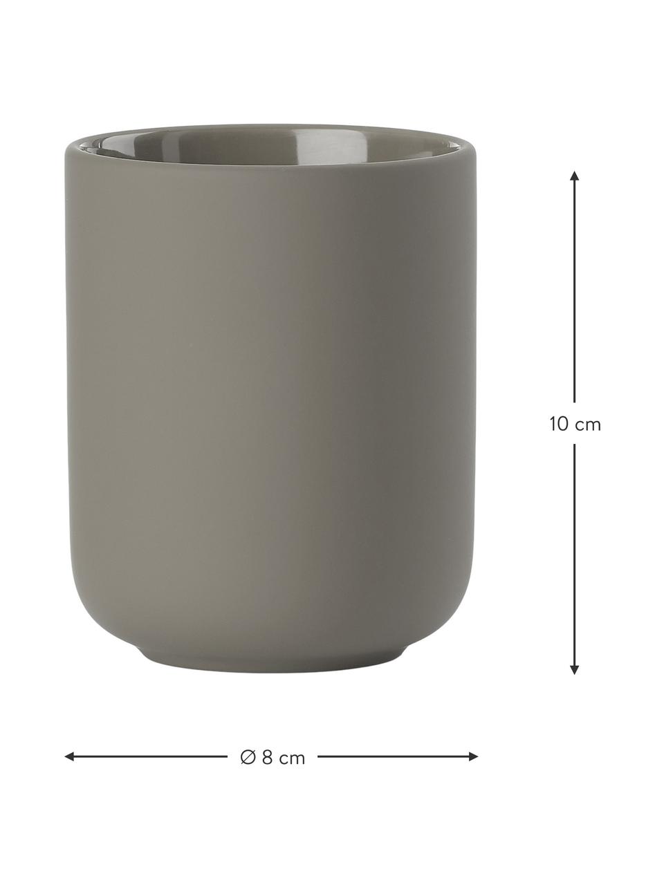 Zahnputzbecher Ume aus Steingut, Steingut überzogen mit Soft-Touch-Oberfläche (Kunststoff), Taupe, Ø 8 x H 10 cm
