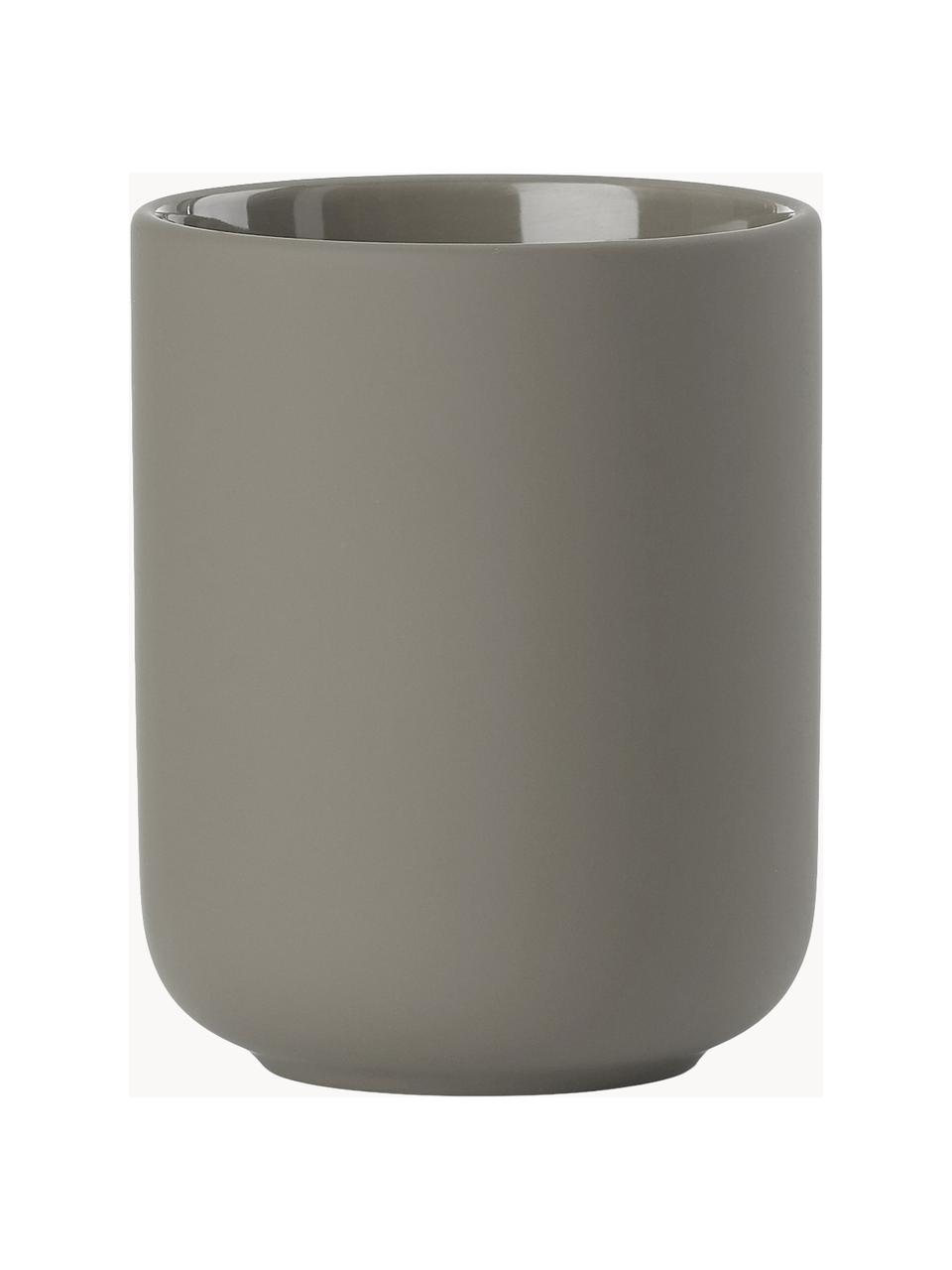 Vaso cepillo de dientes Ume, Gres cubierto con superficie Soft Touch (plástico), Greige, Ø 8 x Al 10 cm