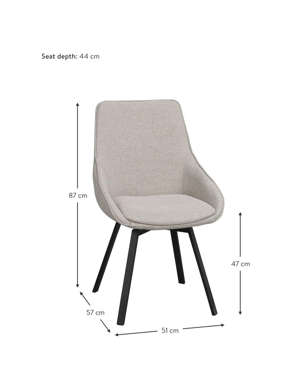 Chaise pivotante rembourrée avec pieds en métal Alison, Tissu grège, larg. 51 x prof. 57 cm
