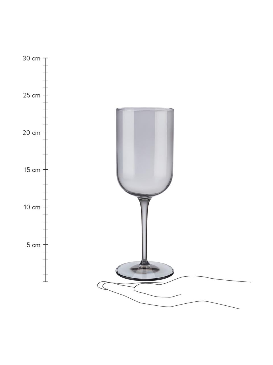 Wijnglazen Fuum in grijs, 4 stuks, Glas, Grijs, transparant, Ø 8 x H 22 cm, 400 ml