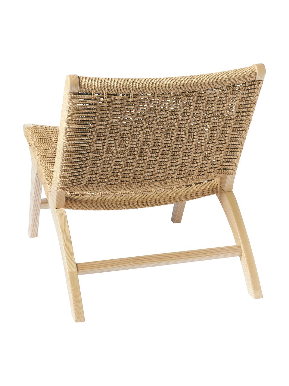 Fotel wypoczynkowy z drewna jesionowego i rattanu Ira, Stelaż: lite drewno jesionowe, Drewno jesionowe, rattan, S 58 x W 69 cm