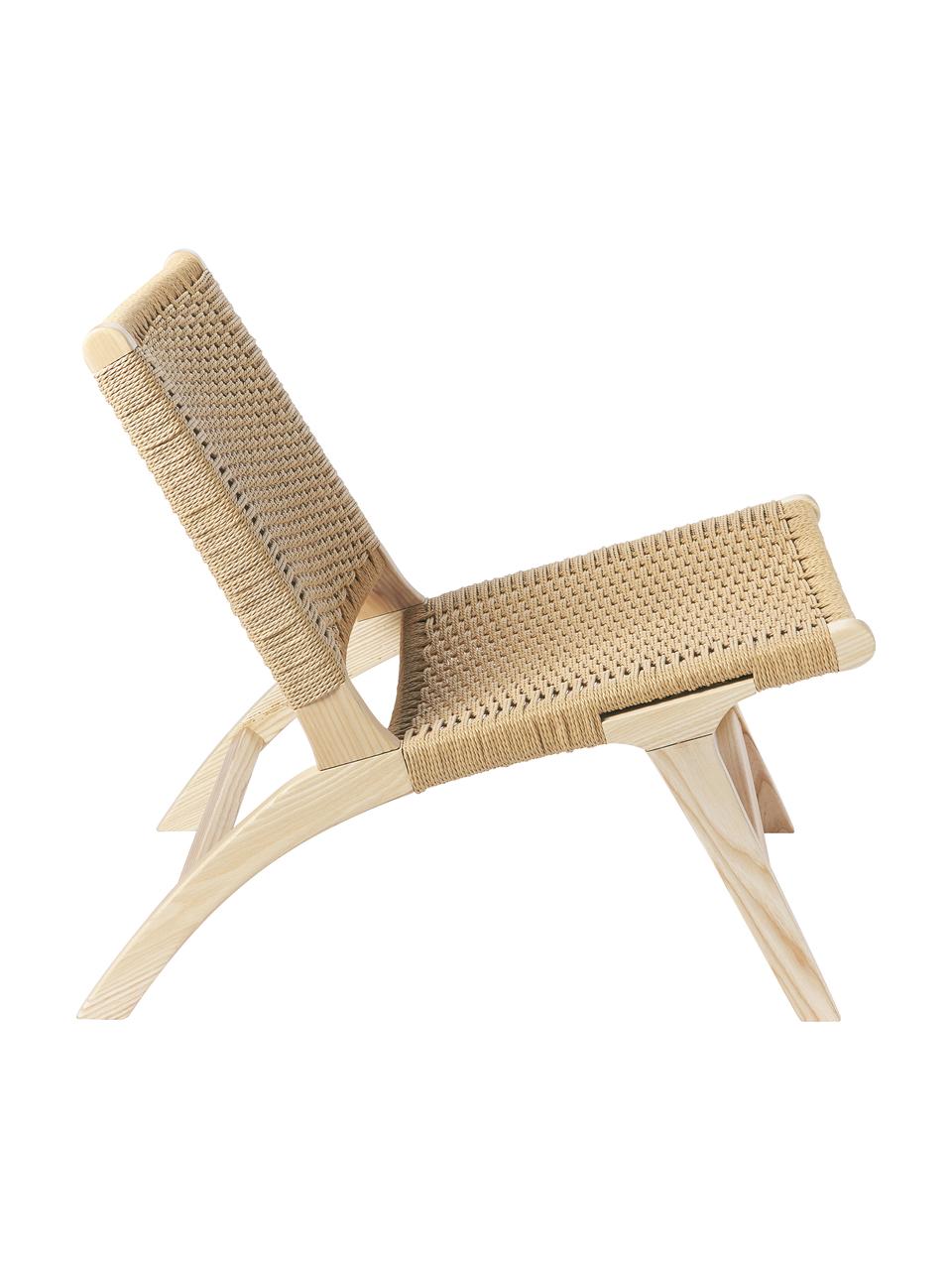 Fotel wypoczynkowy z drewna jesionowego i rattanu Ira, Stelaż: lite drewno jesionowe, Drewno jesionowe, rattan, S 58 x W 69 cm