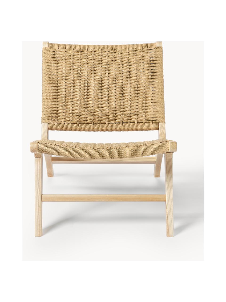 Loungefauteuil Ira met rotan vlechtwerk van essenhout, Frame: massief essenhout, Essenhout, B 58 x H 69 cm