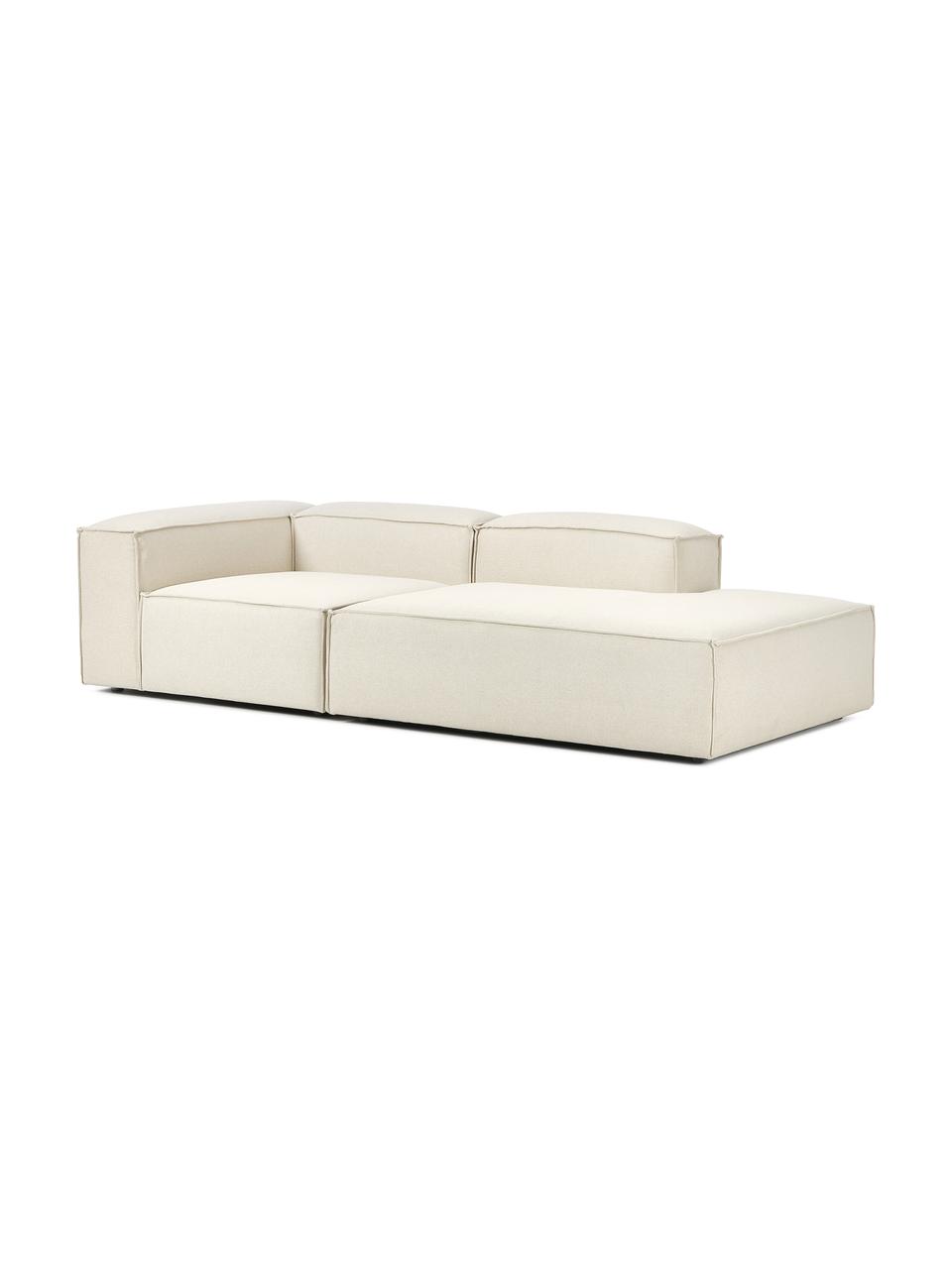 Chaise longue componibile Lennon, Rivestimento: 100% poliestere Con 115.0, Struttura: legno di pino massiccio, , Piedini: plastica Questo prodotto , Tessuto bianco latte, Larg. 269 x Prof. 119 cm, schienale a sinistra