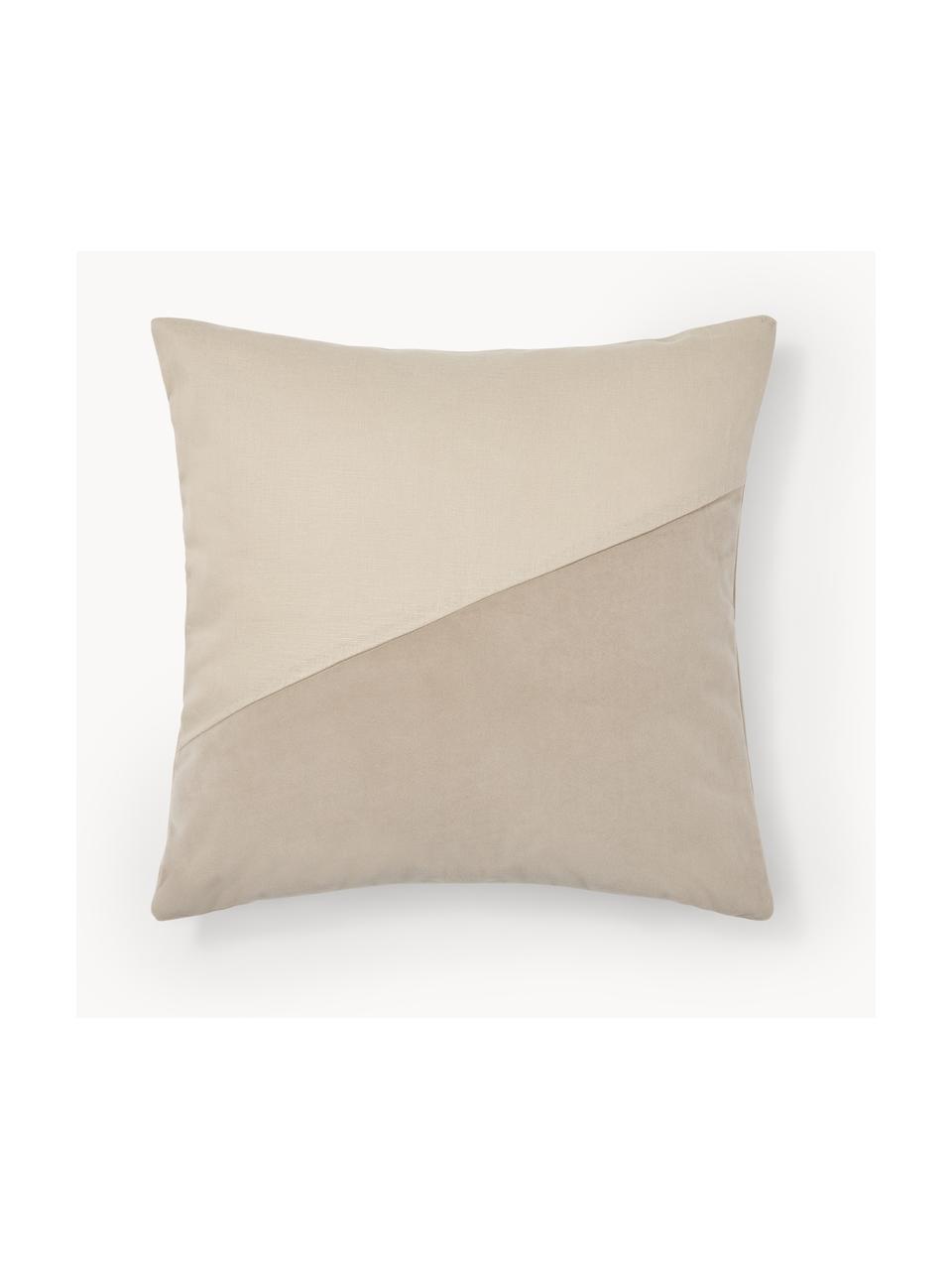 Housse de coussin velours/lin Adelaide, Beige, larg. 45 x long. 45 cm