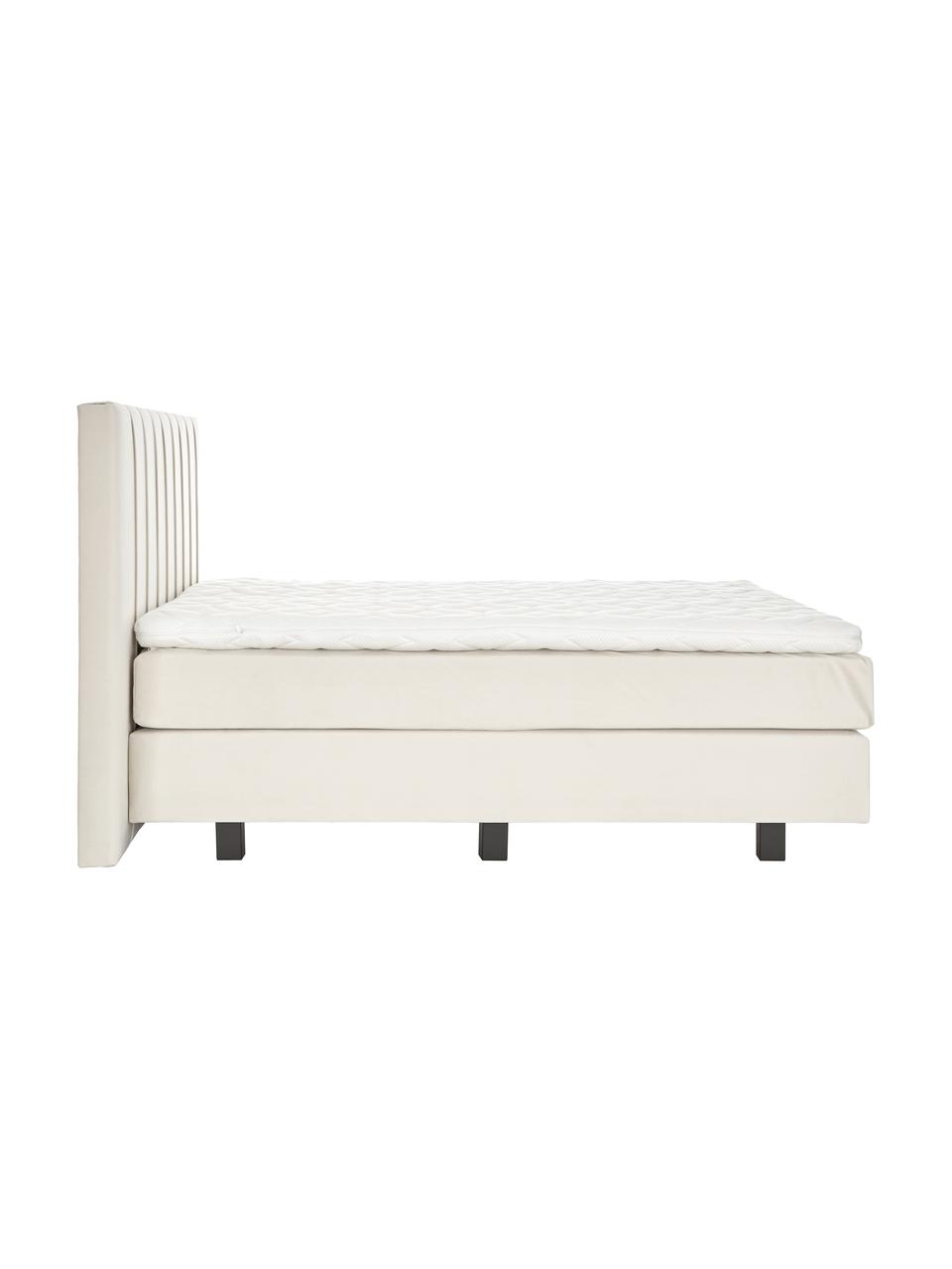 Premium Samt-Boxspringbett Lacey in Beige, Matratze: 7-Zonen-Taschenfederkern , Füße: Massives Buchenholz, lack, Samt Beige, 200 x 200 cm