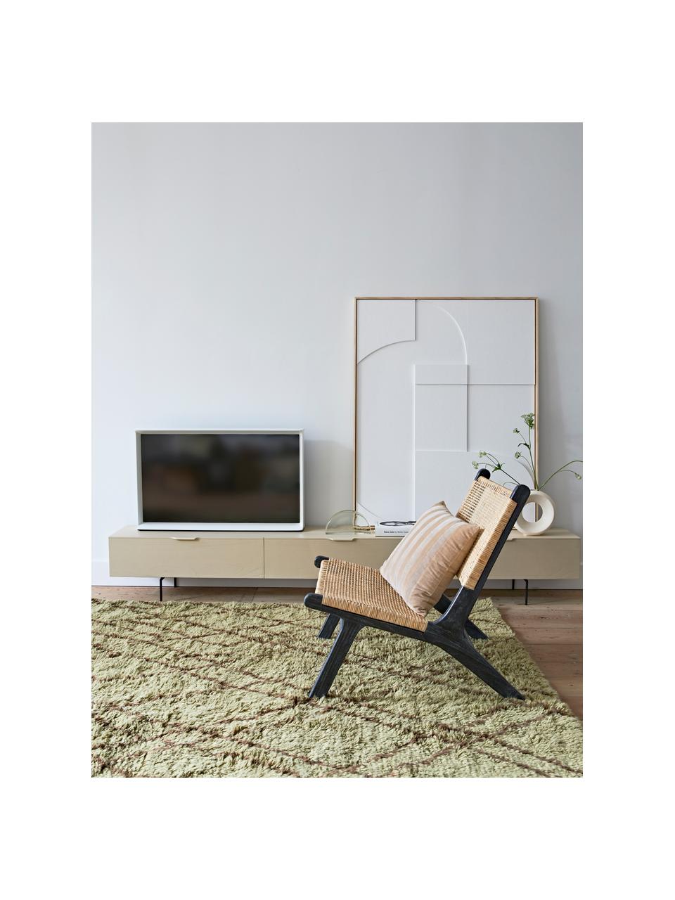 Tv-meubel Tave van hout, Frame: MDF, Poten: gecoat metaal, Lichtbeige, B 250 x H 36 cm