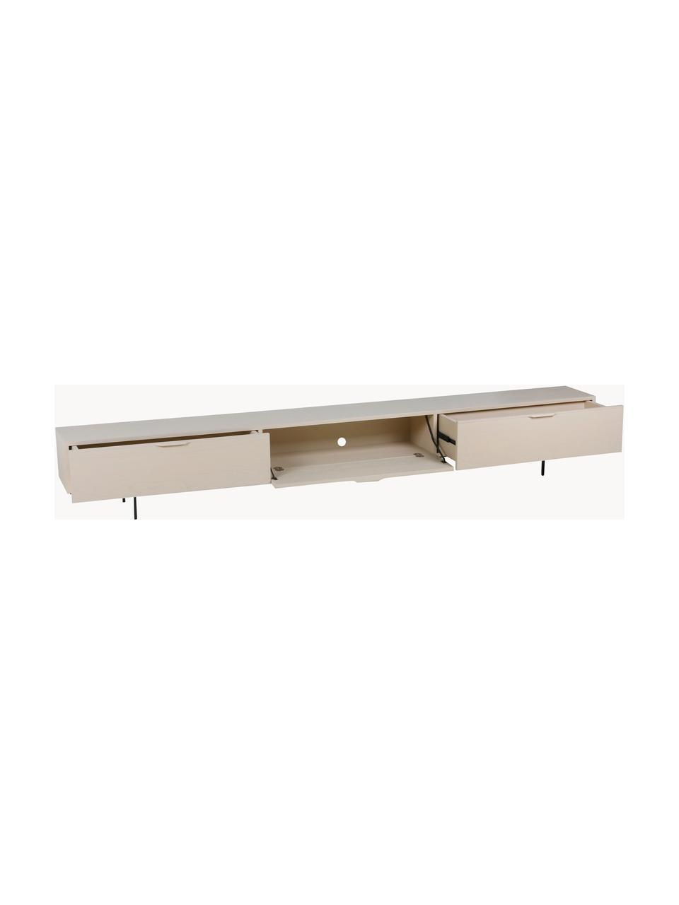 Tv-meubel Tave van hout, Frame: MDF, Poten: gecoat metaal, Lichtbeige, B 250 x H 36 cm