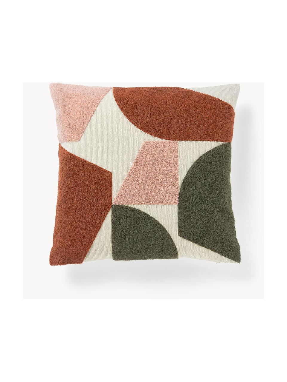 Katoenen kussenhoes Nomi met abstracte decoratie, Terracotta, abrikoos, olijfgroen, gebroken wit, B 45 x L 45 cm