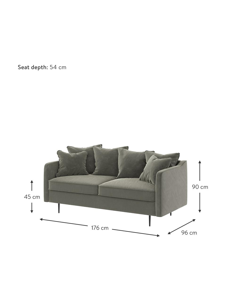 Sofa z aksamitu Esme (2-osobowa), Tapicerka: 100% aksamit poliestrowy, Stelaż: drewno liściaste, drewno , Nogi: metal powlekany Dzięki tk, Szary, S 176 x G 96 cm