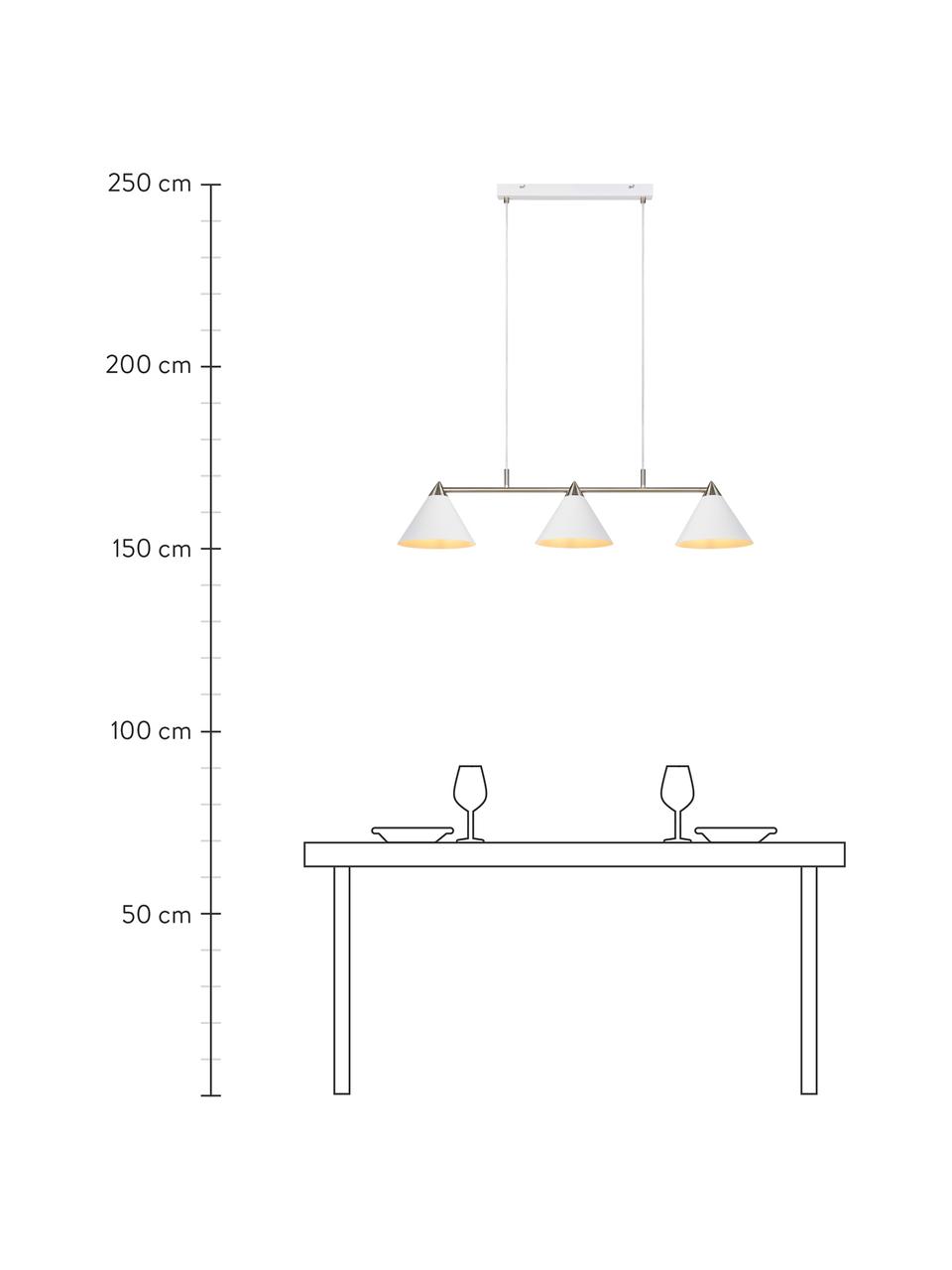 Lámpara de techo grande Klint, Estructura: metal recubierto, Anclaje: metal recubierto, Cable: cubierto en tela, Blanco, plateado, An 99 x Al 21 cm