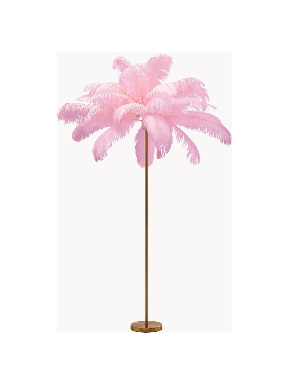 Stehlampe Feather Palm, Lampenschirm: Straußenfedern, Goldfarben, Rosa, H 165 cm