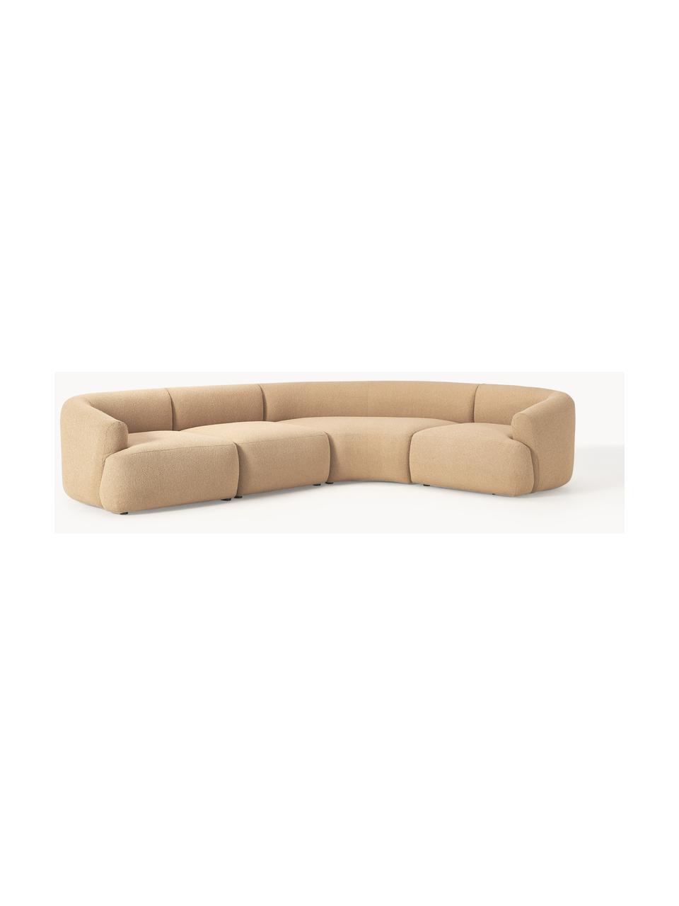 Sofá rinconera modular en tejido bouclé Sofia (4 plazas), Tapizado: tejido bouclé (100% polié, Estructura: madera de abeto, tablero , Patas: plástico Este producto es, Bouclé beige, An 312 x F 235 cm