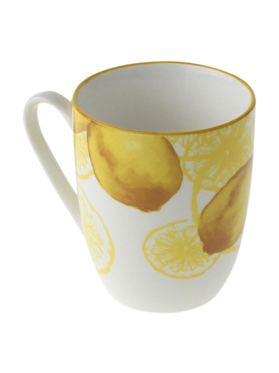 Tazas originales Lemon, 2 uds., Porcelana, Blanco, amarillo, Ø 9 x Al 10 cm