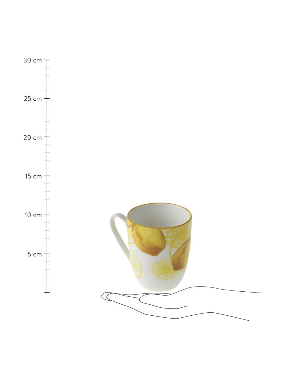 Tassen Lemon mit Zitronen-Motiv, 2 Stück, Porzellan, Weiß, Gelb, Ø 9 x H 10 cm