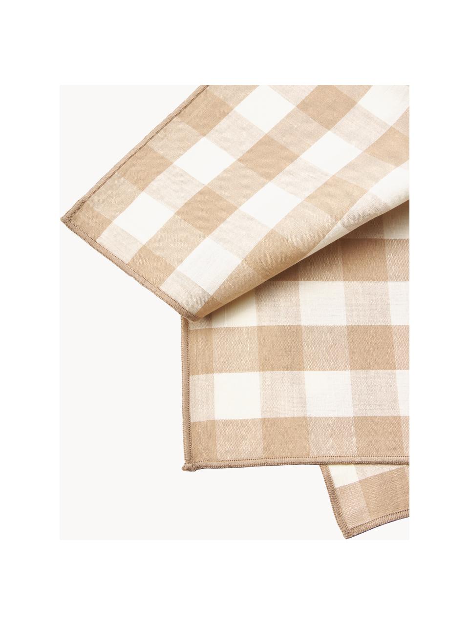 Serviettes de table à carreaux Vichy, 2 pièces, 55 % lin, 45 % coton, Tons beiges, larg. 40 x long. 40 cm