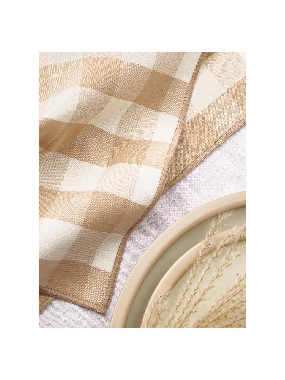 Serviettes de table à carreaux Vichy, 2 pièces, 55 % lin, 45 % coton, Tons beiges, larg. 40 x long. 40 cm