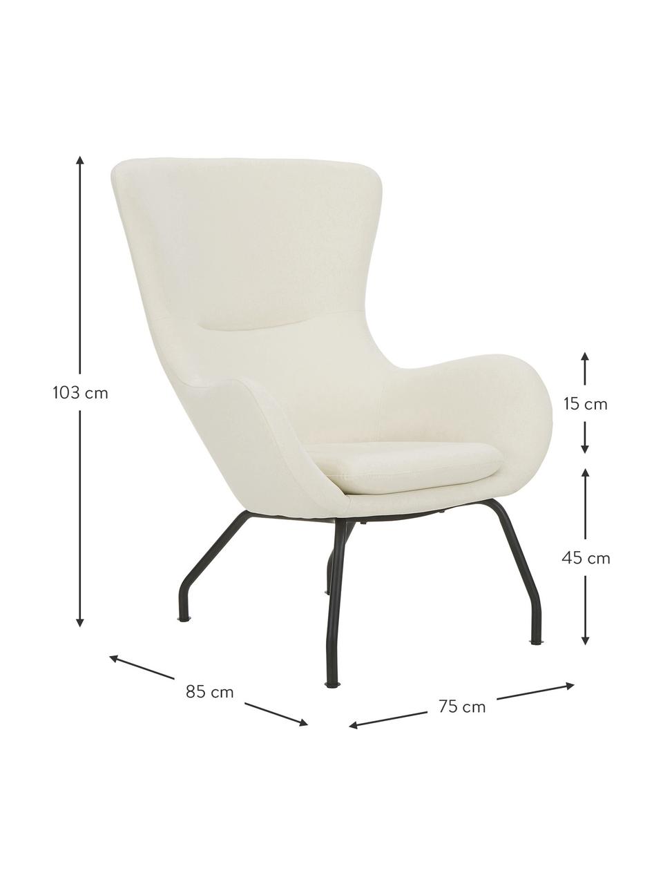 Fotel uszak z metalowymi nogami Wing, Tapicerka: 93% poliester, 5% bawełna, Nogi: metal malowany proszkowo, Kremowobiała tkanina, S 75 x G 85 cm