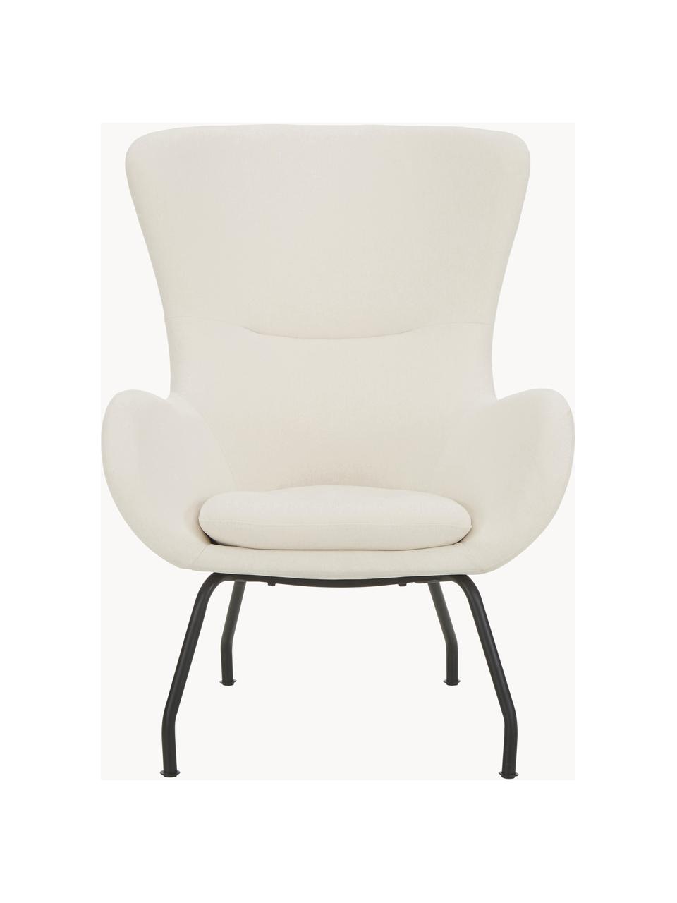 Fauteuil à oreilles avec pieds en métal Wing, Tissu blanc crème, larg. 75 x prof. 85 cm