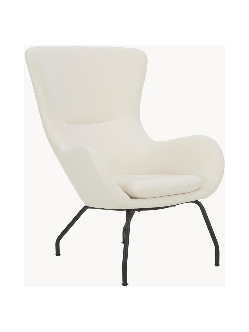 Fauteuil à oreilles avec pieds en métal Wing, Tissu blanc crème, larg. 75 x prof. 85 cm