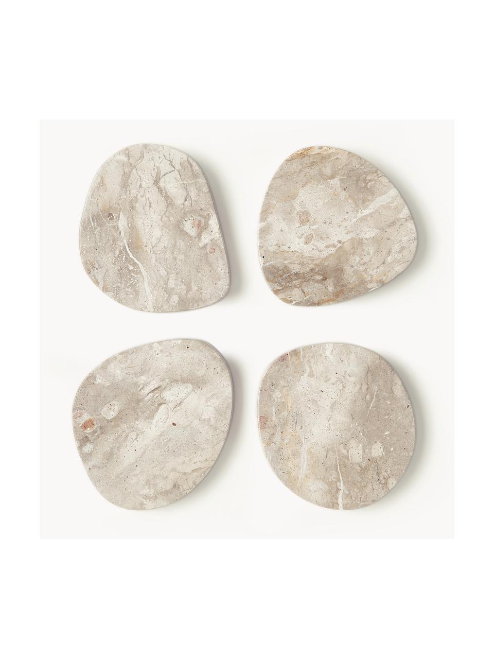 Asymmetrische marmeren onderzetters Lio, set van 4, Marmer, Beige, gemarmerd, B 10 x D 10 cm