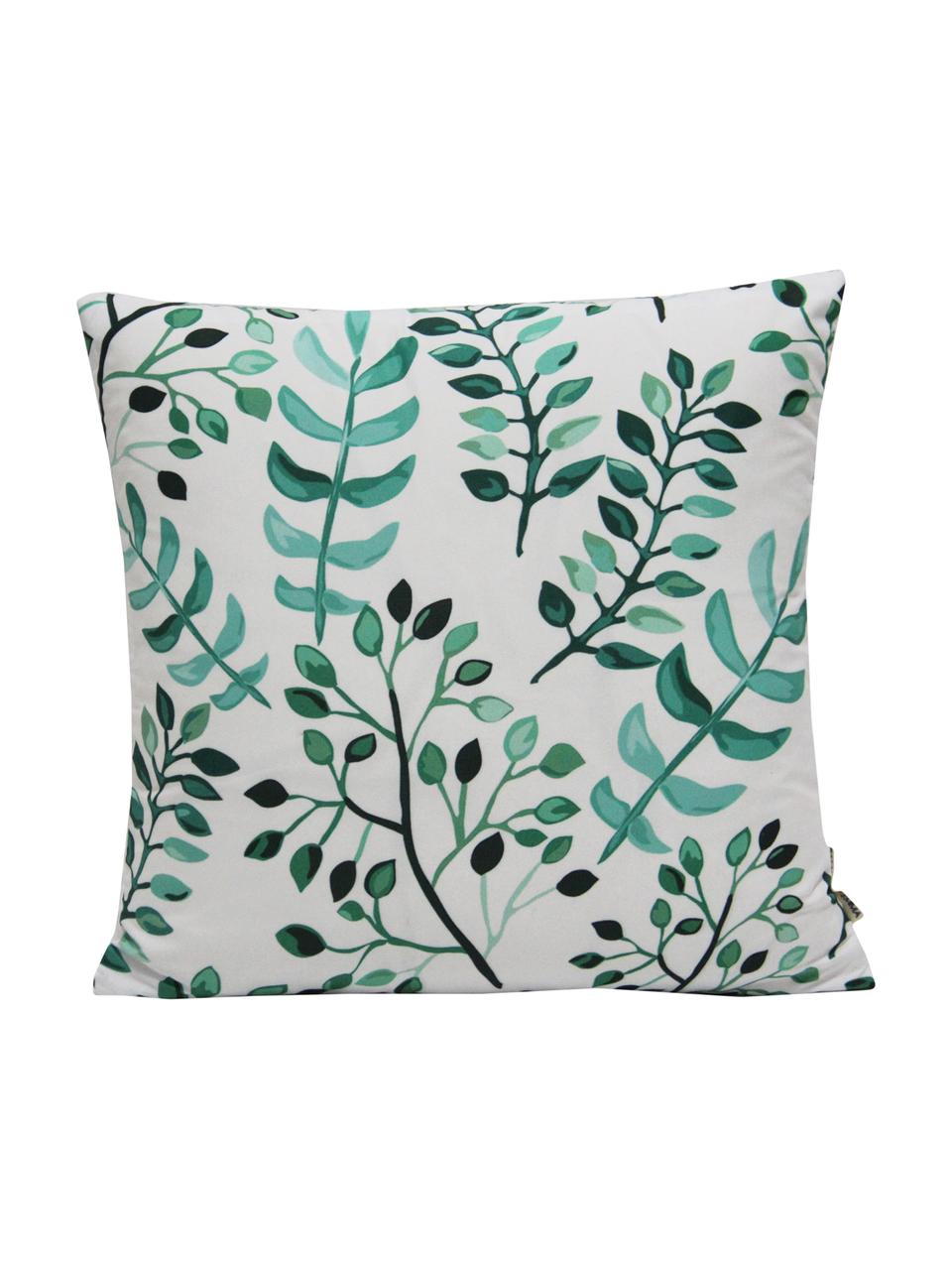 Housse de coussin imprimé végétal Leaves, Blanc, tons verts