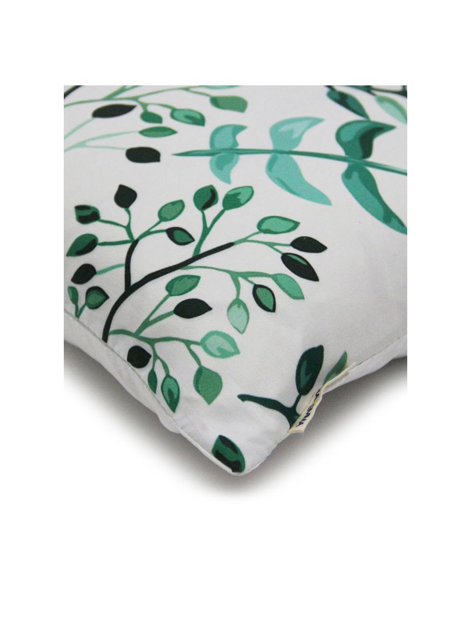 Housse de coussin imprimé végétal Leaves, Blanc, tons verts