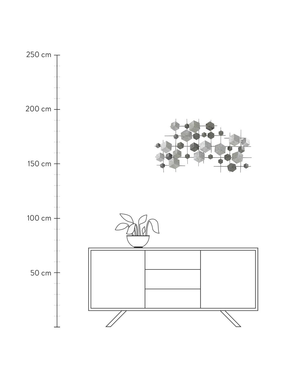 Decorazione da parete in metallo laccato Cube, Metallo verniciato, Grigio, Larg. 92 x Alt. 50 cm