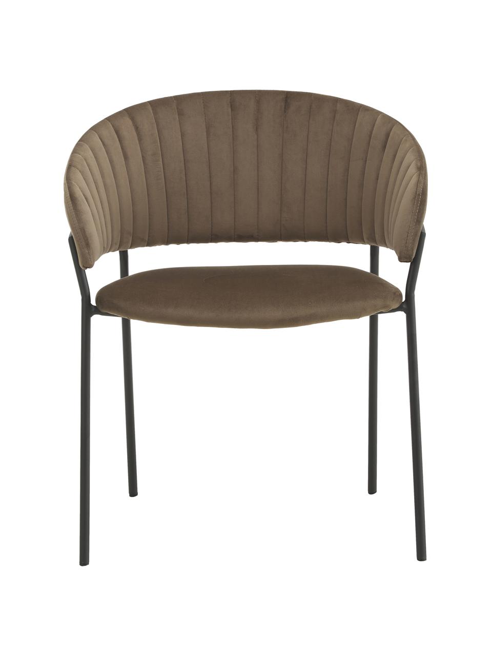 Krzesło tapicerowane z aksamitu Room, Tapicerka: 100% aksamit poliestrowy, Stelaż: metal powlekany, Brązowy, S 53 x G 58 cm