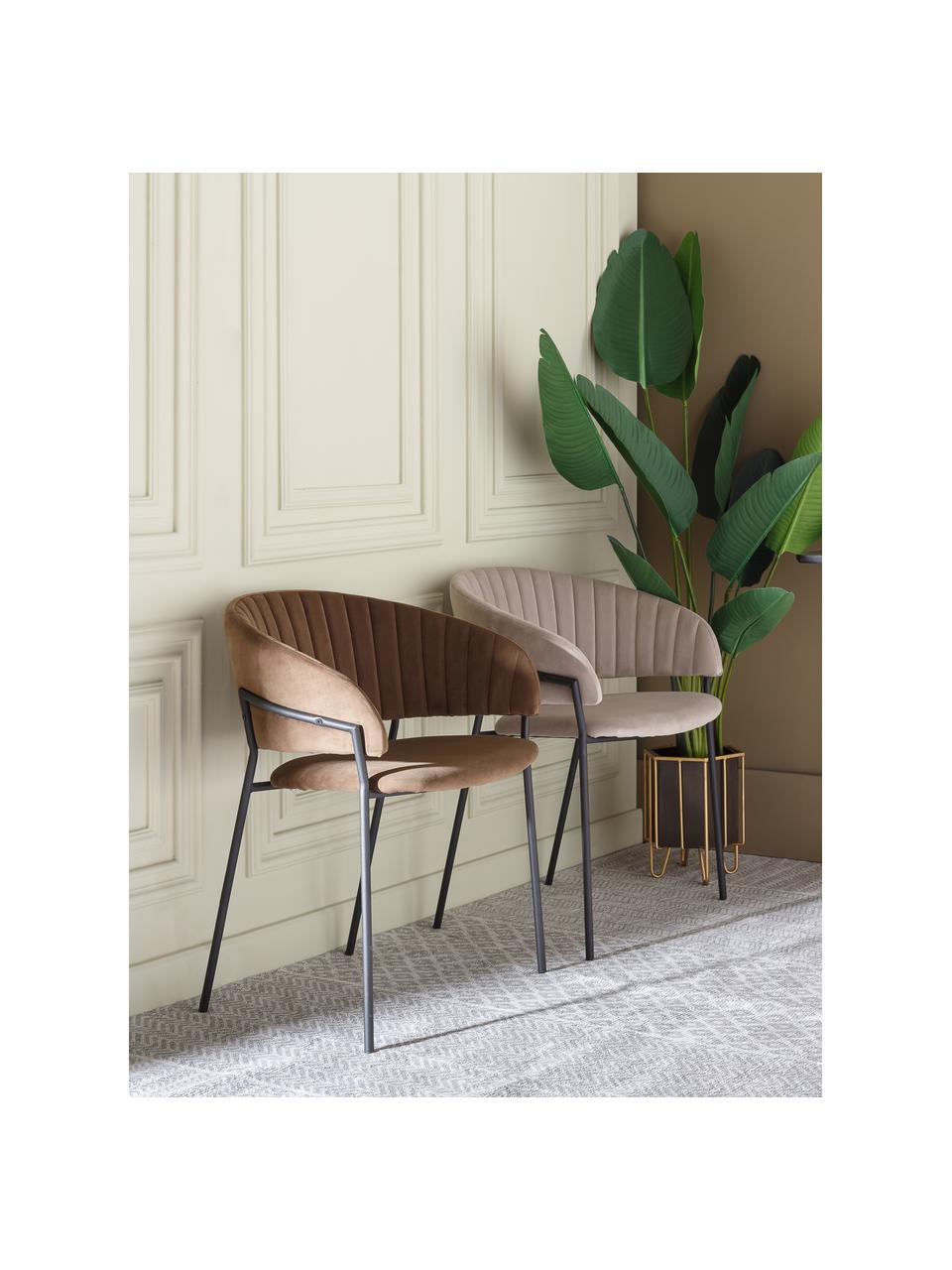 Krzesło tapicerowane z aksamitu Room, Tapicerka: 100% aksamit poliestrowy, Stelaż: metal powlekany, Brązowy, S 53 x G 58 cm