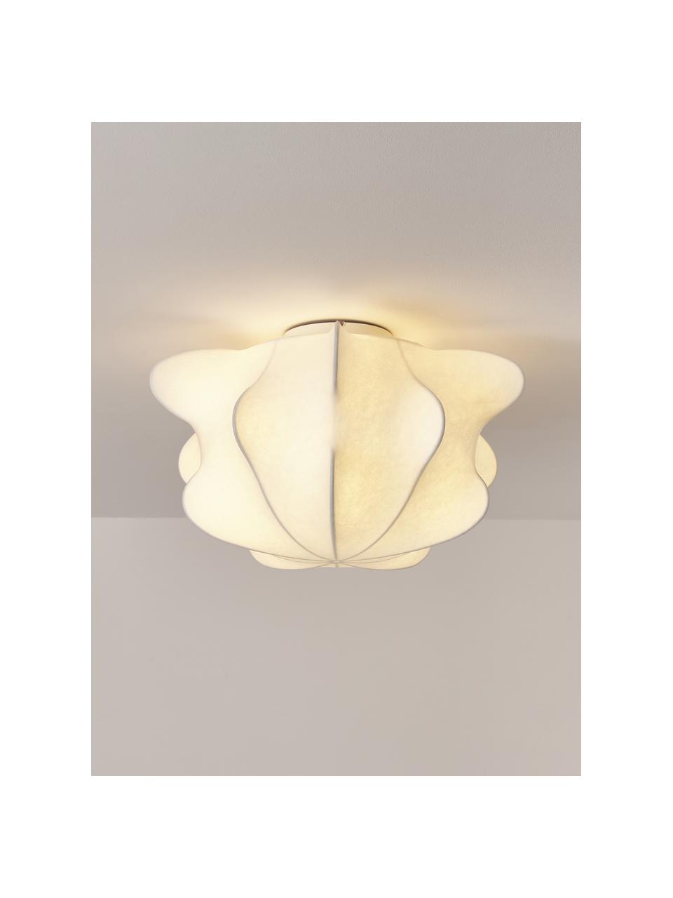 Lampada da soffitto effetto seta Arwa, Paralume: plastica effetto seta, Baldacchino: metallo verniciato a polv, Bianco, Ø 52 x Alt. 31 cm