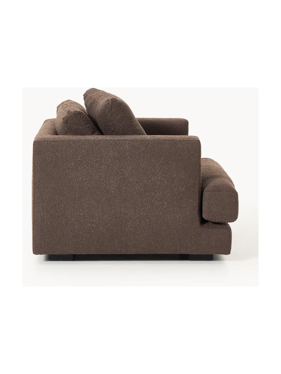 Fotel Bouclé Tribeca, Tapicerka: Bouclé (93% poliester, 6%, Stelaż: drewno bukowe, drewno sos, Nogi: drewno sosnowe Ten produk, Ciemnobrązowy Bouclé, S 110 x G 100 cm