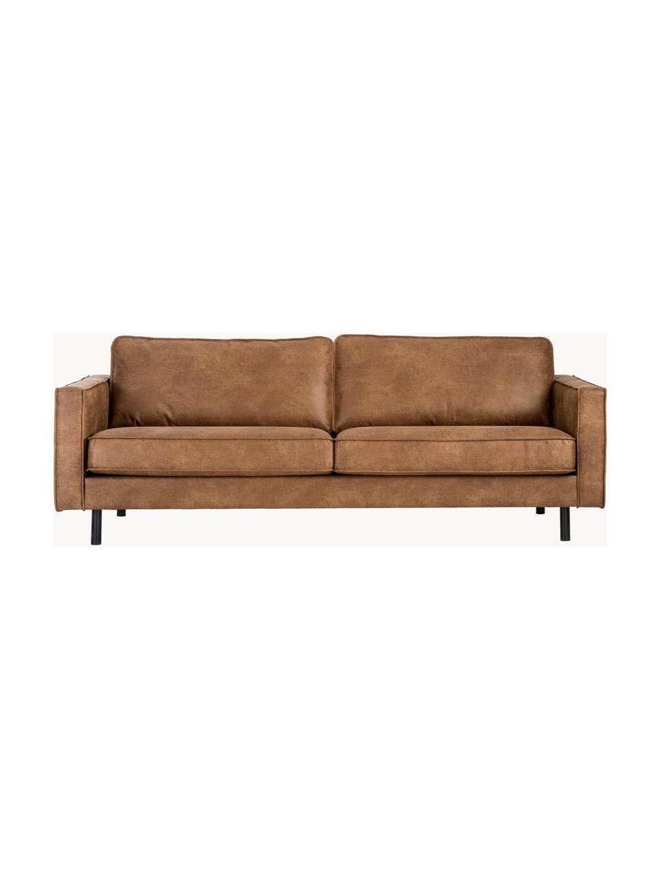 Sofa ze skóry z recyklingu Hunter (3-osobowa), Tapicerka: skóra z recyklingu (70% s, Stelaż: lite drewno sosnowe z cer, Nogi: metal malowany proszkowo , Brązowa skóra, S 219 x G 90 cm