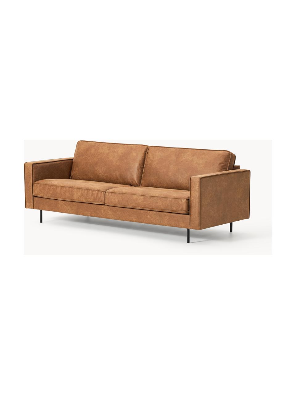 Sofa Hunter (3-Sitzer) aus recyceltem Leder, Bezug: Recyceltes Leder (70% Led, Gestell: Massives Kiefernholz und , Füße: Metall, pulverbeschichtet, Leder Braun, B 219 x T 90 cm