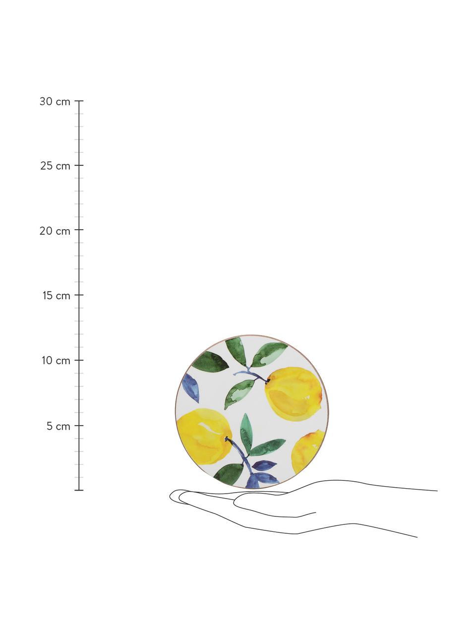 Untersetzer Lemons mit Zitronen-Motiv, 4 Stück, Kork, beschichtet, Weiss, Gelb, Grün, Ø 12 cm