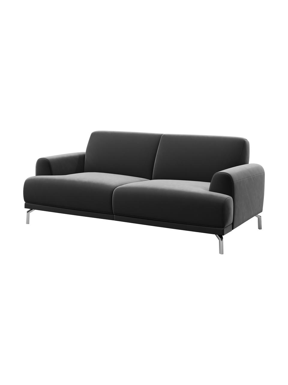 Sofa z aksamitu Puzo (2-osobowa), Tapicerka: 100% aksamit poliestrowy,, Nogi: metal lakierowany, Ciemny szary, S 170 x G 84 cm