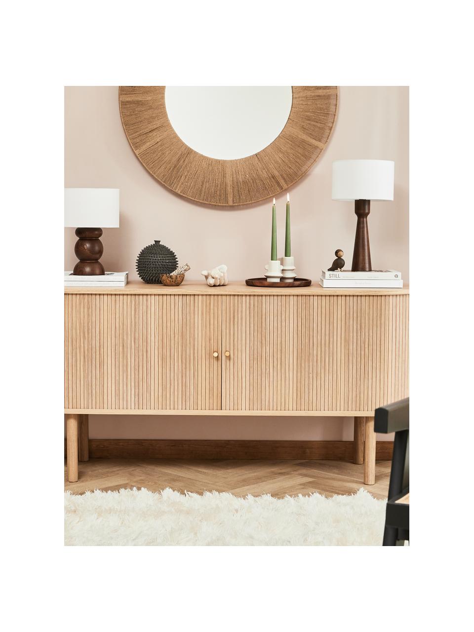 Lámpara de mesa de madera de fresna Jascha, Pantalla: tejido en aspecto lino, Cable: cubierto en tela, Madera oscura, Ø 24 x Al 43 cm
