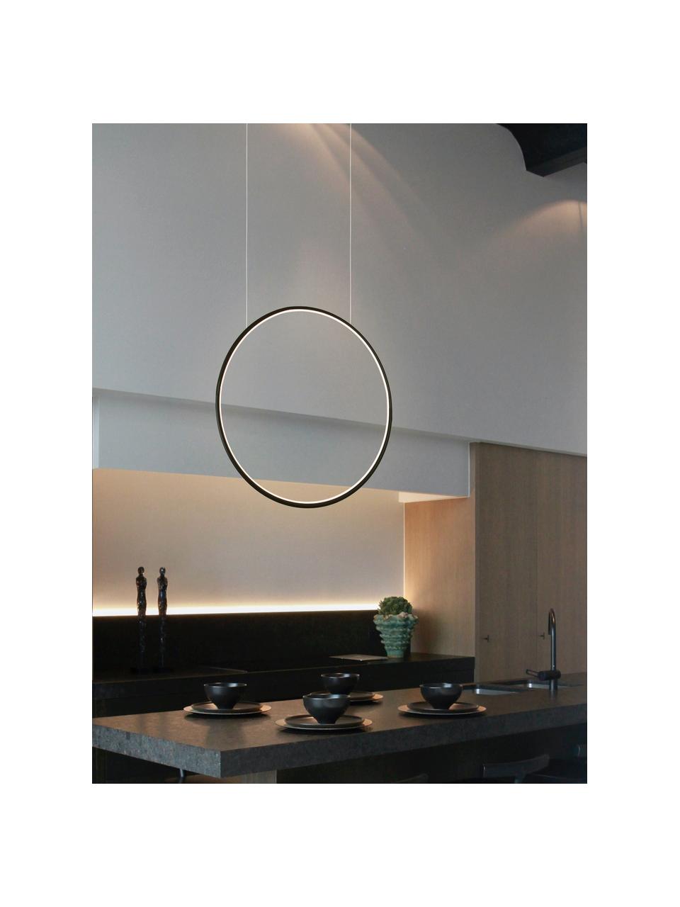 Grote LED hanglamp Ring met diffuser, Lampenkap: silicone, gepoedercoat me, Zwart, Ø 80 x D 2 cm