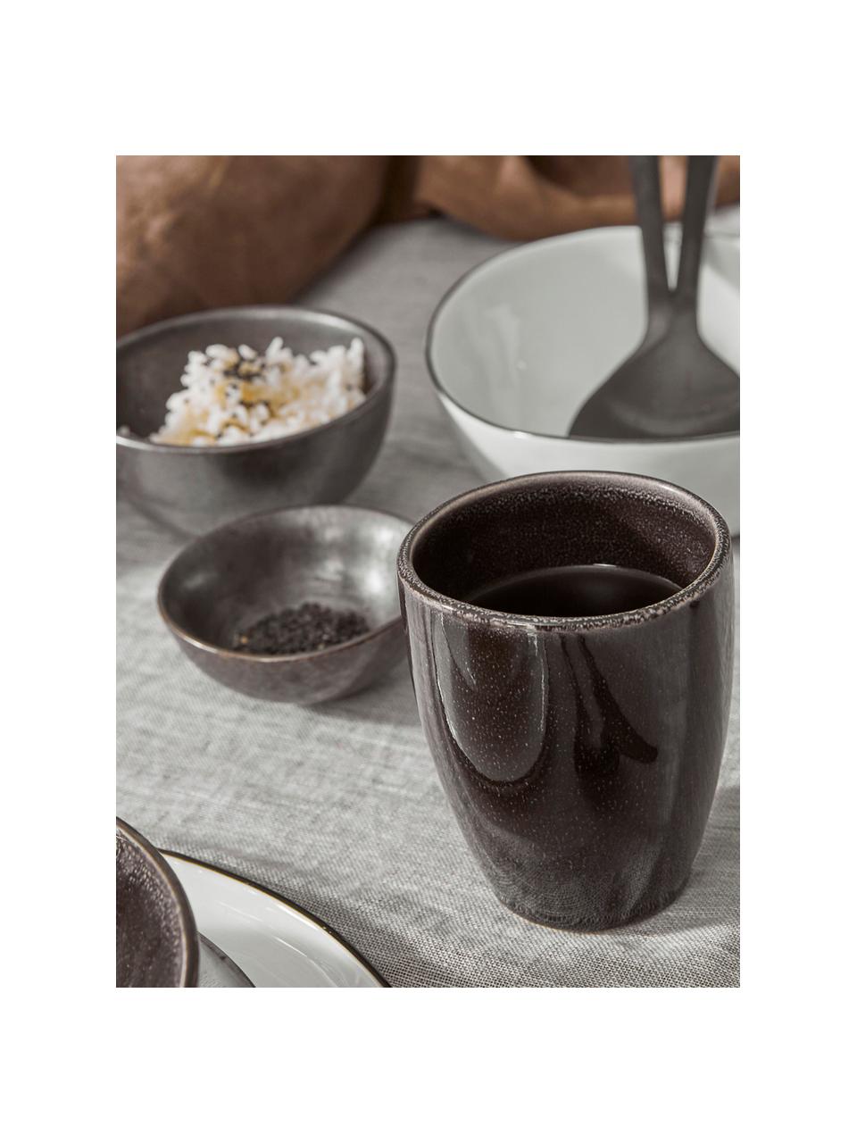 Tazas de café artesanales Nordic Coal, 6 uds., Cerámica de gres, Negro jaspeado, Ø 7 x Al 8 cm, 100 ml