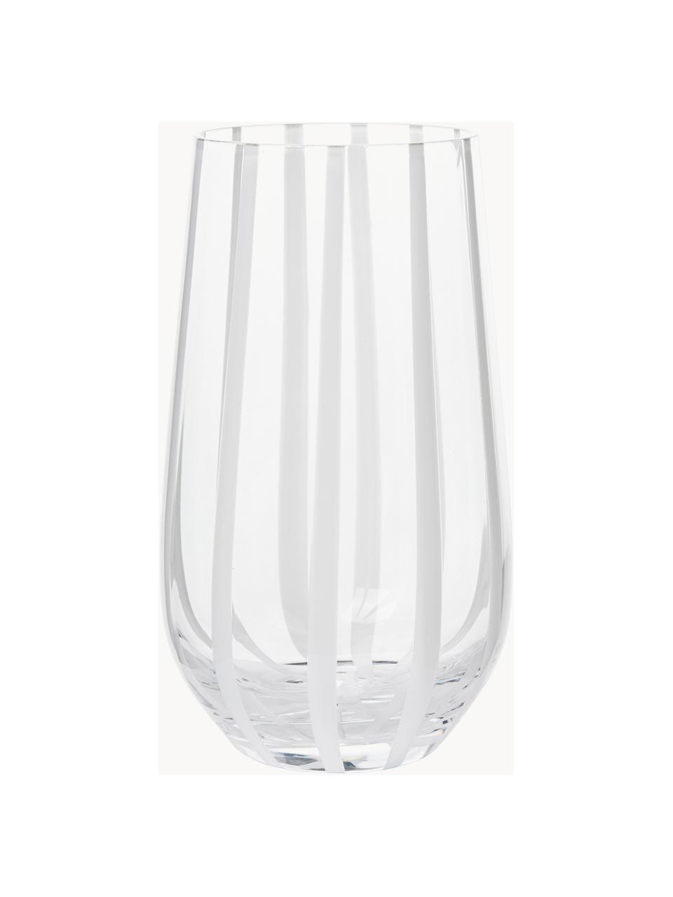 Mundgeblasenes Wasserglas Stripe, Glas, mundgeblasen, Transparent, Weiss, Ø 9 x H 15 cm, 550 ml