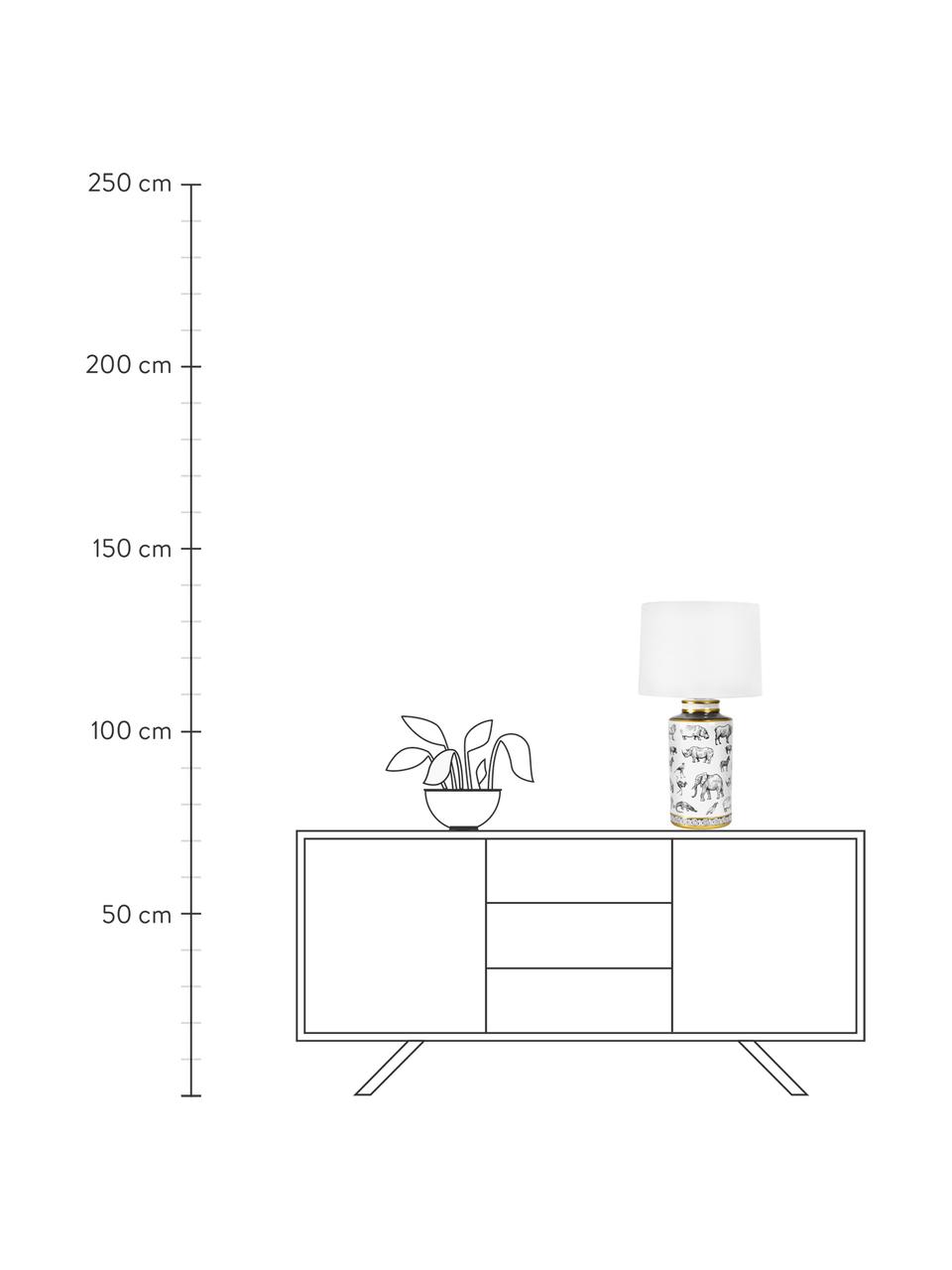 Grote tafellamp Africa van porselein, Lampenkap: polyester, Lampvoet: porselein, Wit, zwart, goudkleurig, Ø 18 x H 63 cm