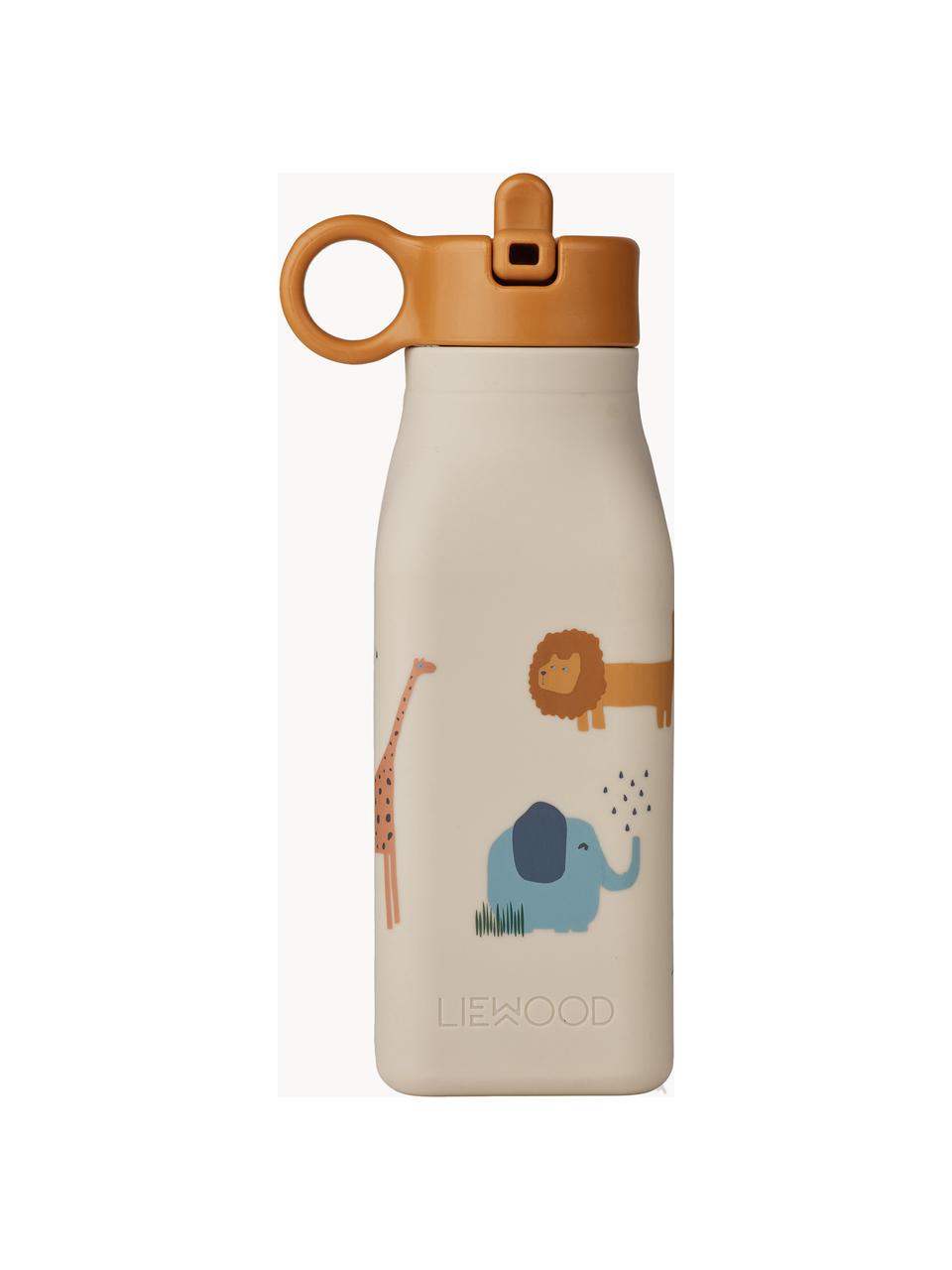 Bottiglia d'acqua Warren, Silicone, Beige chiaro, marrone chiaro, motivo safari, Larg. 8 x Alt. 19 cm, 350 ml