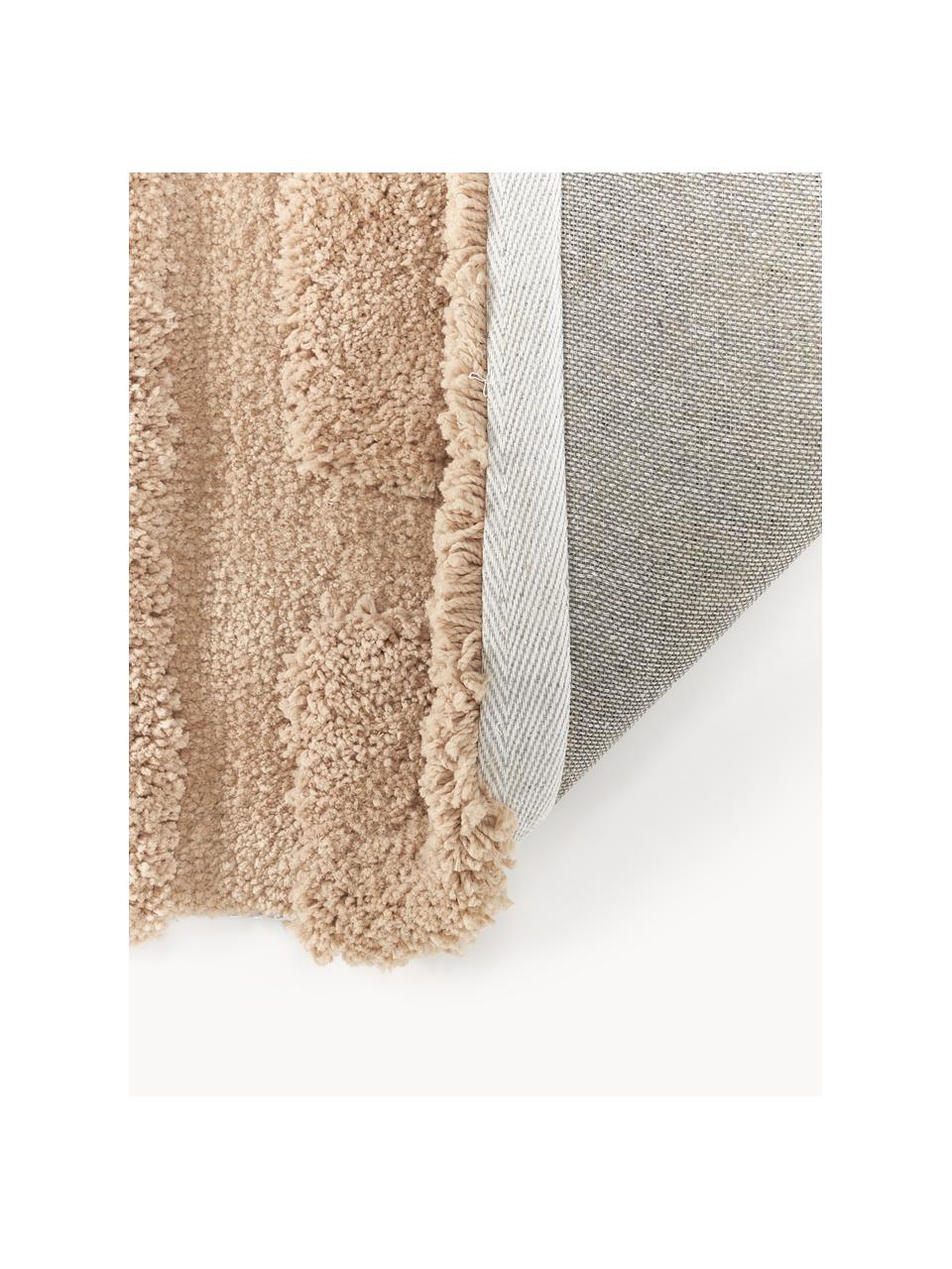 Flauschiger Hochflor-Teppich Genève mit erhabener Hoch-Tief-Struktur, Flor: Mikrofaser (100 % Polyest, Nougat, B 80 x L 150 cm (Grösse XS)