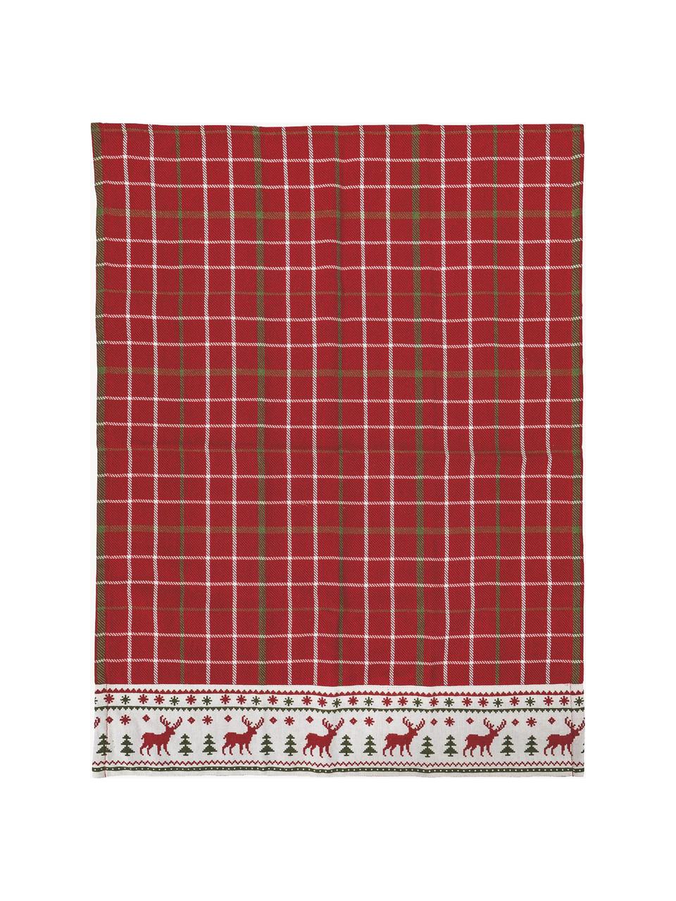 Bavlněná utěrka na nádobí s vánočním vzorem Tartan, 100 % bavlna, Červená, bílá, zlatá, Š 50 cm, D 70 cm