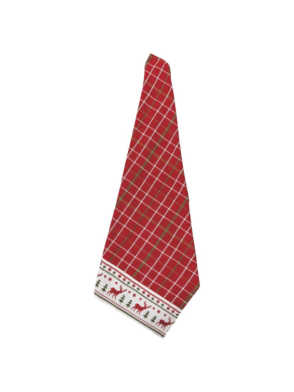 Paño de cocina de algodón Tartan, 100% algodón, Rojo, blanco, dorado, An 50 x L 70 cm