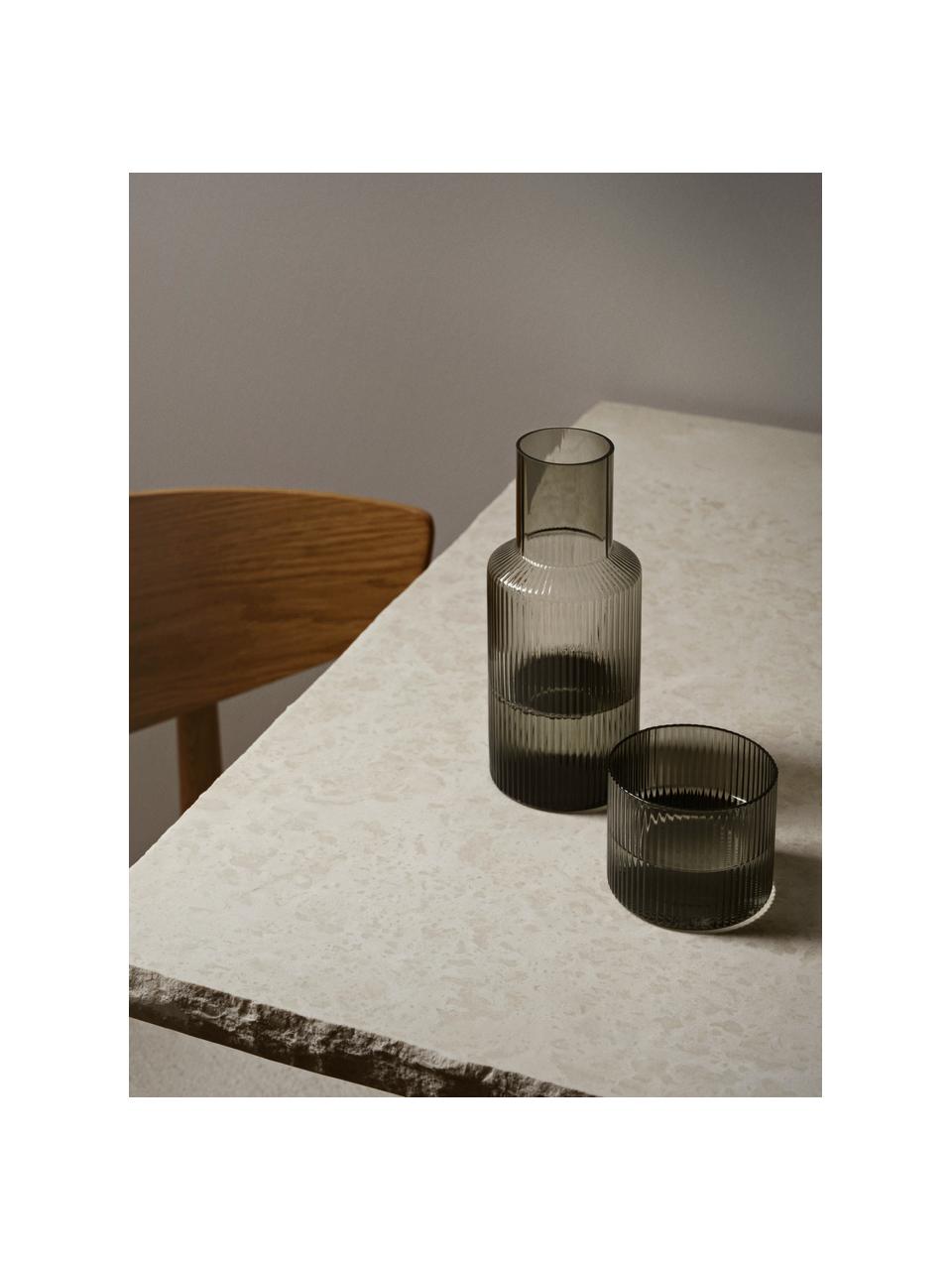 Set caraffa e bicchiere in vetro soffiato millerighe Ripple 2 pz, Vetro soffiato, Grigio trasparente e lucido, Set in varie misure