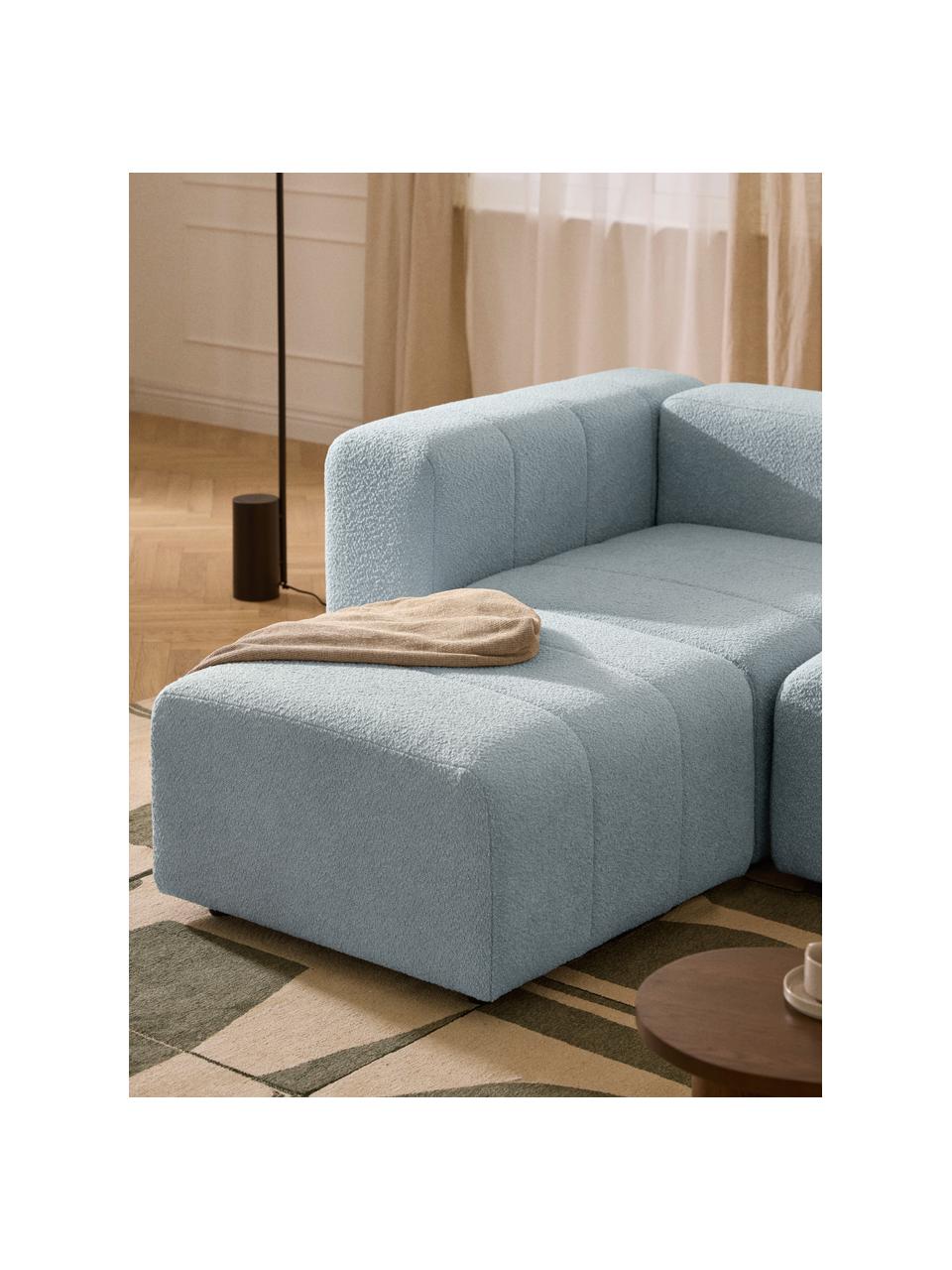 Bouclé-Sofa-Hocker Lena, Bezug: Bouclé (93 % Polyester, 6, Gestell: Buchenholz, Spanplatte, H, Bouclé Hellblau, B 78 x T 75 cm