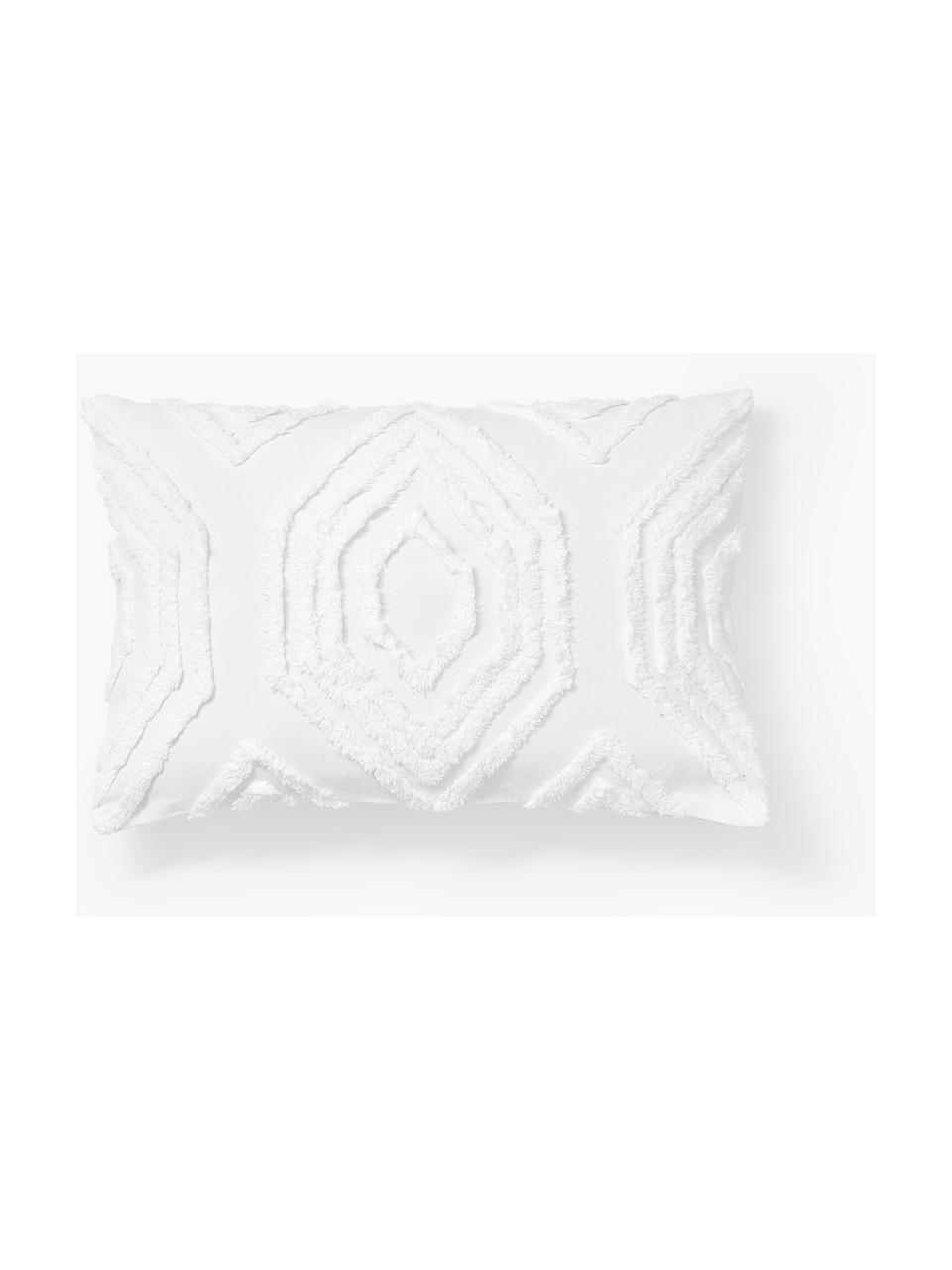 Housse de coussin 50x50 en percale de coton avec ornements tuftés Faith, Blanc, larg. 40 x long. 60 cm