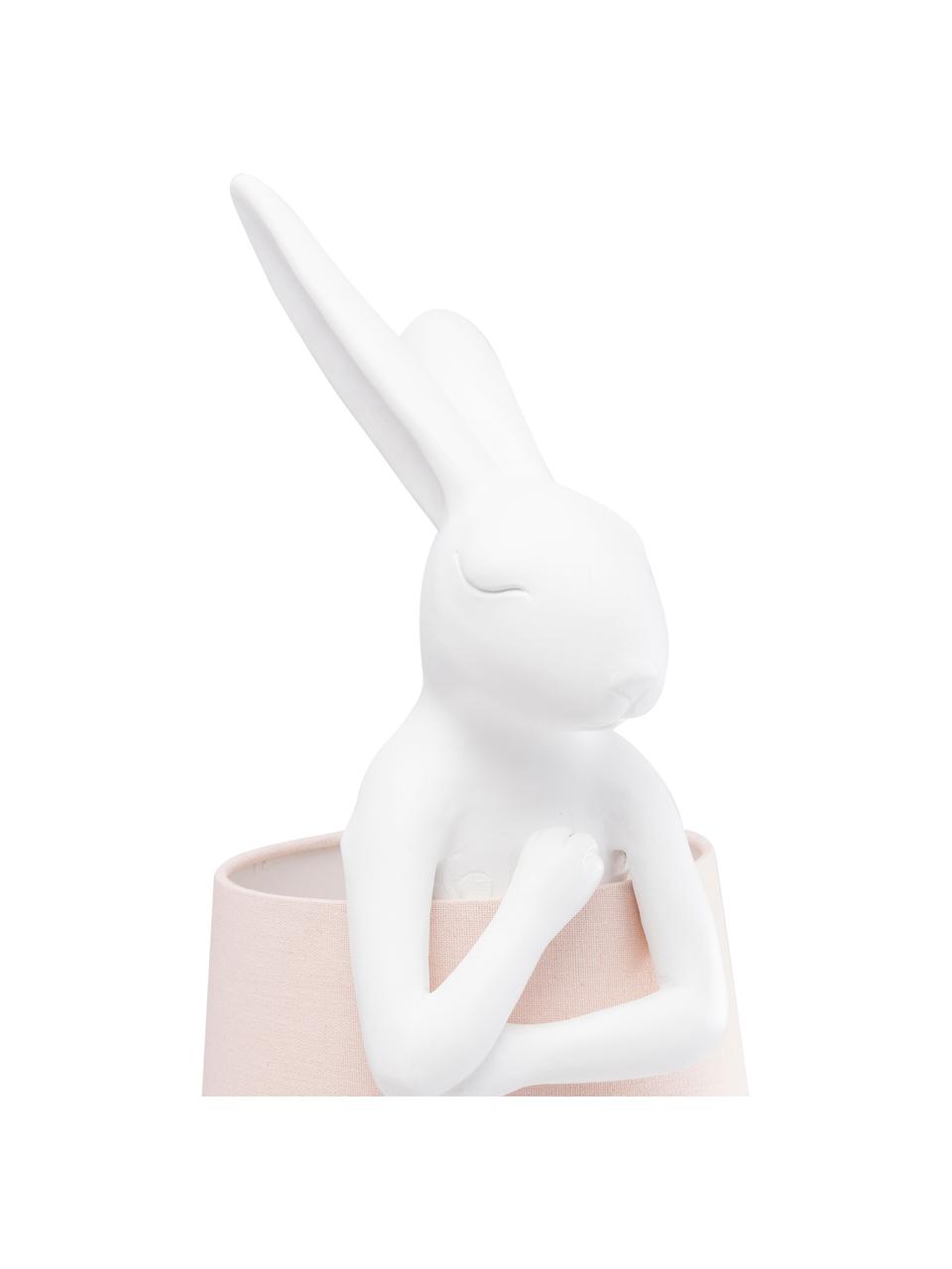 Große Design Tischlampe Rabbit in Rosa, Lampenschirm: Leinen, Lampenfuß: Polyresin, Stange: Stahl, pulverbeschichtet, Weiß, Rosa, Ø 23 x H 68 cm