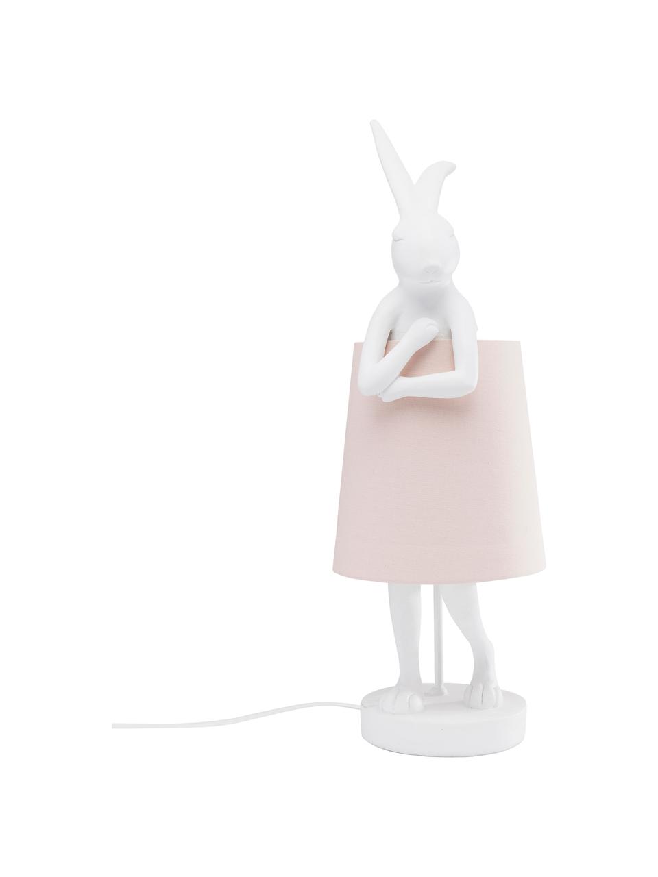 Grote design tafellamp Rabbit, Lampenkap: linnen, Lampvoet: polyresin, Stang: gepoedercoat staal, Wit, roze, Ø 23 x H 68 cm